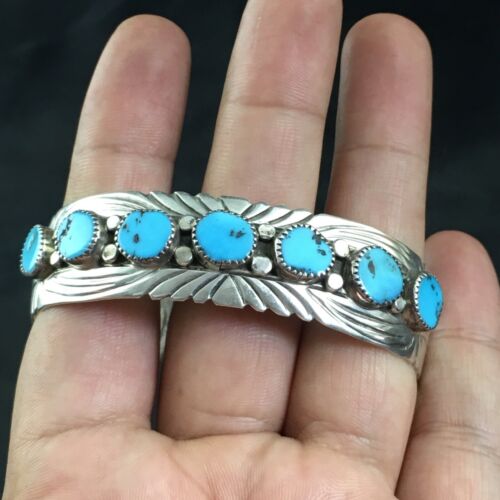 Navajo Blue Kingman Turquoise Cuff Bracelet | Sterling Silver | Authentic Native American Handmade | 1962