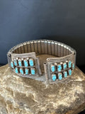 Authentic Navajo Men's Blue Turquoise Wristwatch | Sterling Silver Tips | Native American Jewelry | 14758