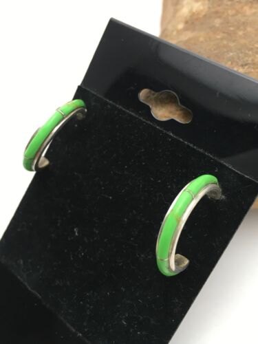 Native American Sterling Silver Green Gaspeite Earrings | 0.8" | 1412