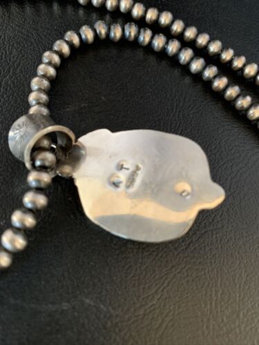 Men's Blue Turquoise #8 Necklace Pendant | Sterling Silver Navajo Pearls | Native American Handmade | 13765