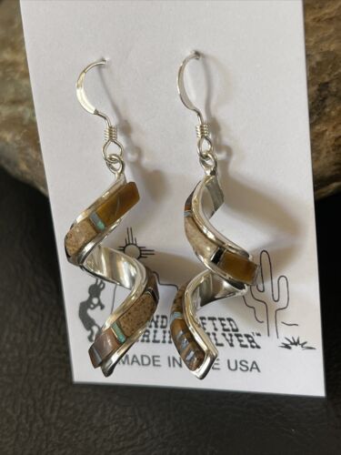 Navajo Swirl Coffee Tiger's Eye Opal Inlay Earrings | Sterling Silver | 1.25" | 1553
