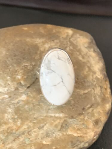 Navajo White Howlite Ring | Sterling Silver | Sz 6.5 | Authentic Native American Handmade | 11607