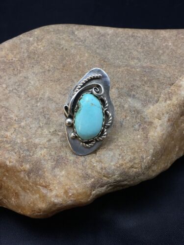 Navajo Turquoise Ring by Yazzie Platero | Sterling Silver | Sz 7.25 | Authentic Native American Handmade | 2510