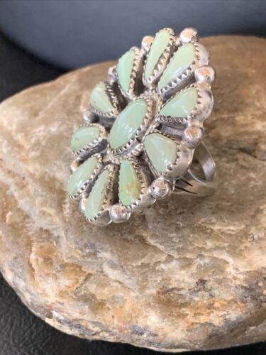 Navajo Green Turquoise Cluster Ring | Authentic Native American Sterling Silver | Multi-Stone | Sz 9 | 12195