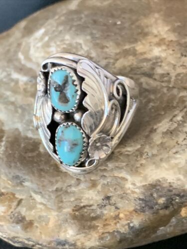 Navajo Kingman Turquoise Multi-Stone Ring | Authentic Native American Sterling Silver | Sz 10 | 14173