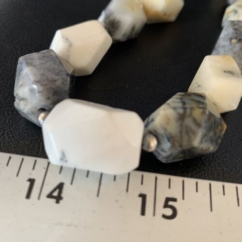 Native American White Opal Bead Necklace | 21mm | Sterling Silver | Navajo Handmade | 21" | 13981
