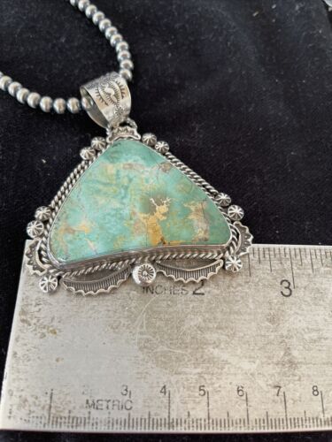 Navajo Royston Turquoise Pendant Necklace | Sterling Silver | Authentic Native American Handmade | 1368