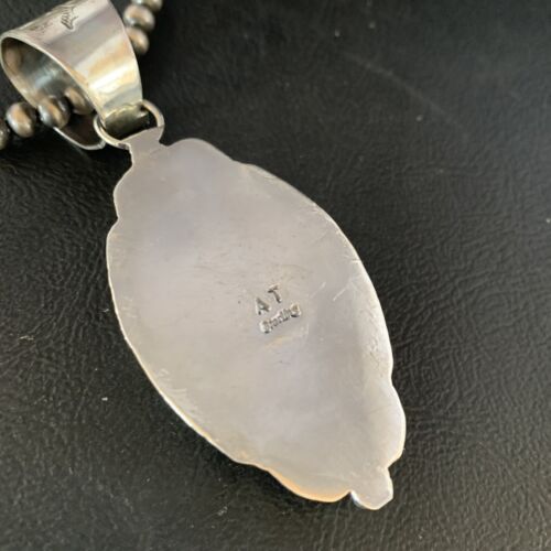 White Buffalo Turquoise Pendant Necklace | Sterling Silver | Navajo | Authentic Native American Handmade | 13991