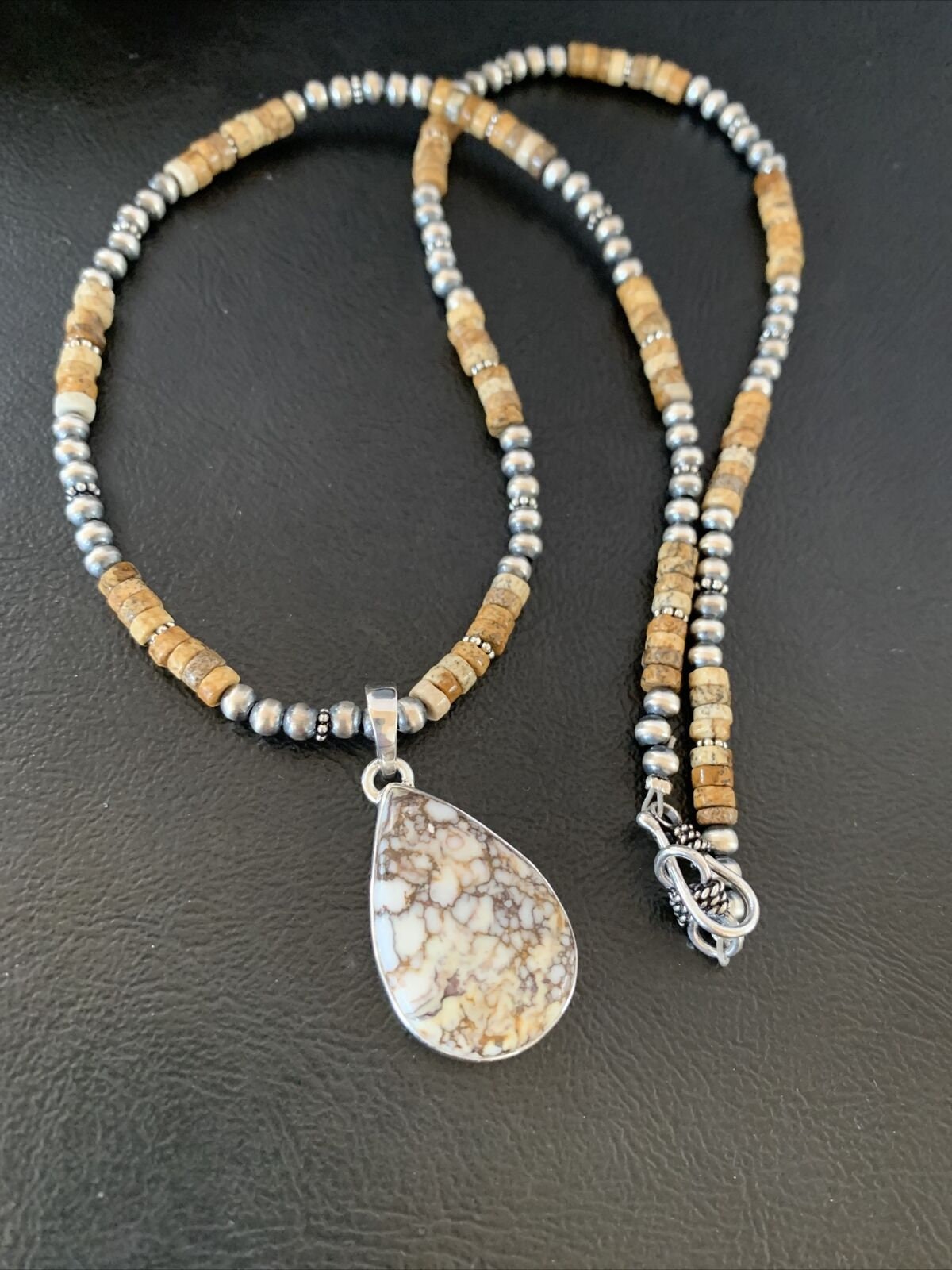 Men's Navajo Wild Horse Picture Jasper Pendant | Sterling Silver Necklace | Authentic Native American Handmade | 10332