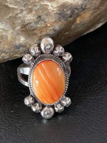 Navajo Orange Spiny Oyster Ring | Sterling Silver | Sz 9.5 | Authentic Native American Handmade | 13282