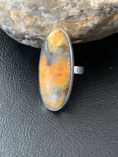 Navajo Bumble Bee Jasper Ring | Sterling Silver | Sz 8 Adjustable | Authentic Native American Handmade | 11545