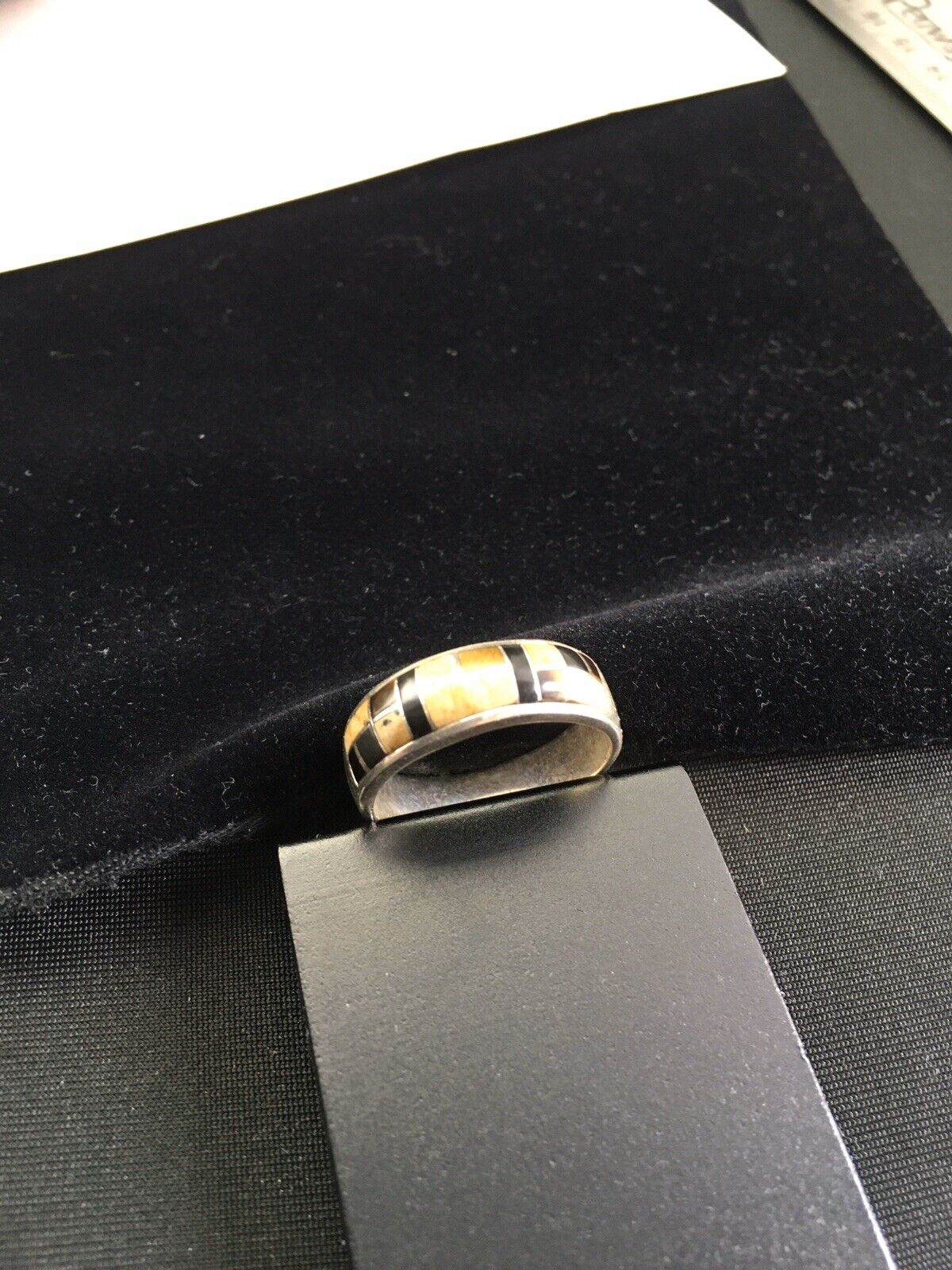Navajo Black Onyx Jasper & Tiger's Eye Inlay Ring | Sterling Silver | Sz 12.5 | 1702