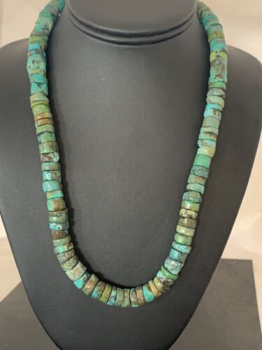 Navajo Turquoise Heishi Bead Necklace | 12mm | 20" | Sterling Silver | Authentic Native American Handmade | 00384