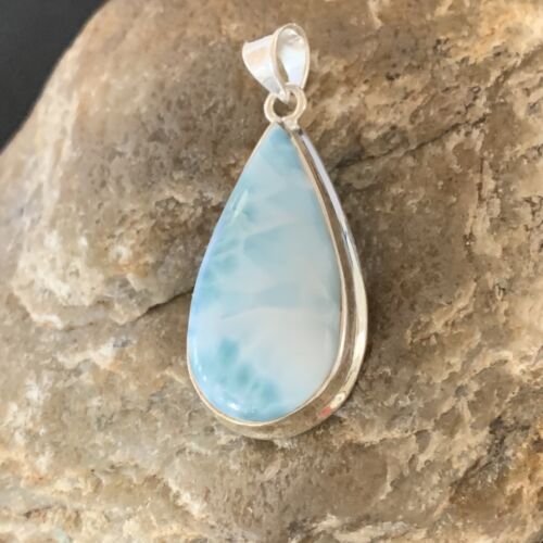 Navajo Sterling Beads Necklace with Blue Larimar Pendant | Authentic Native American Handmade | 10829