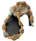 Navajo Green Turquoise & Orange Spiny Oyster Necklace | Sterling Silver | 23" | Authentic Native American Handmade | 1848