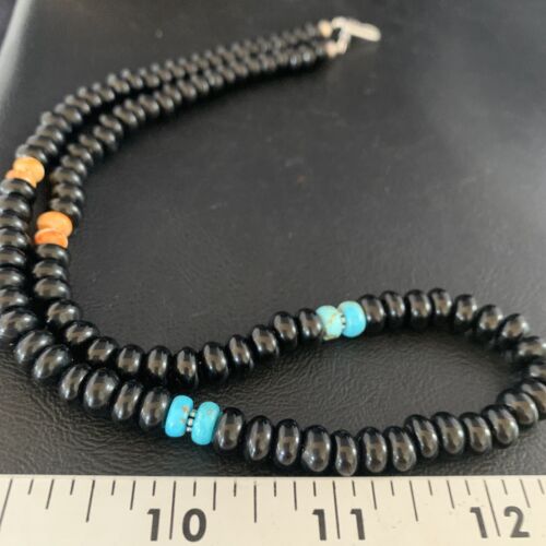 Men's Navajo | Sterling Silver Necklace | Black Onyx, Turquoise, Spiny Oyster | 20" | 13552