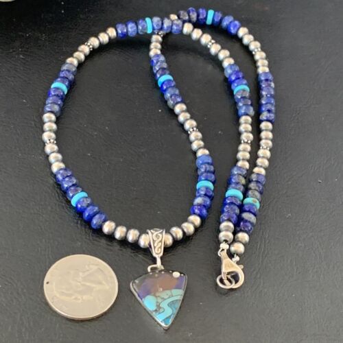 Men's Navajo Pendant | Blue Lapis Turquoise Opal Sterling Necklace 22" | Handmade Jewelry 13390