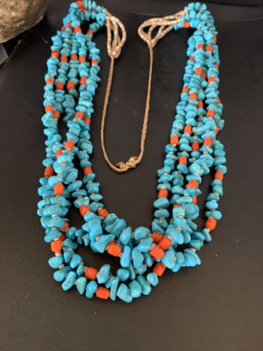 Native American Santo Domingo Spiny Blue Turquoise Shell Jacla Necklace | 5 Strand | 36" | 13194