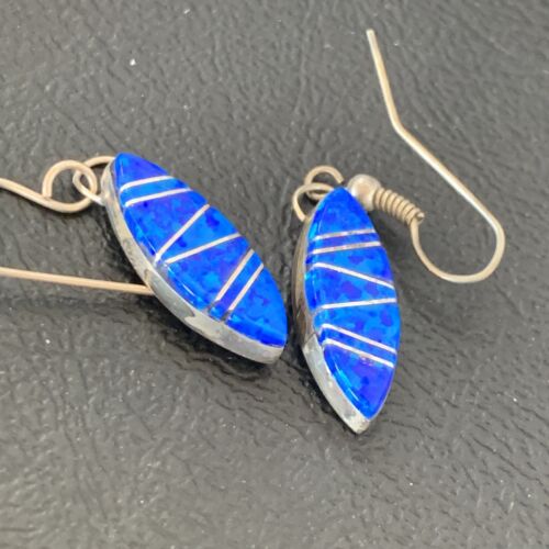 Navajo Blue Opal Inlay Turquoise Earrings | Sterling Silver | Authentic Native American Handmade | 12026