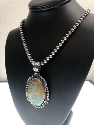Navajo Blue Turquoise #8 Pendant | Sterling Silver Necklace | Authentic Native American Handmade | 11292
