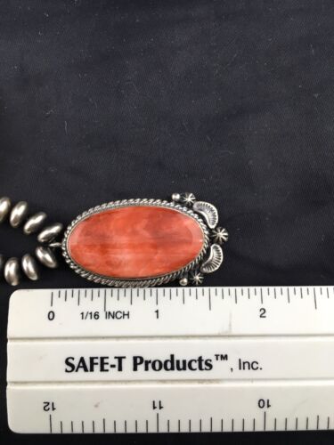 Navajo Red Spiny Oyster Pendant Squash Necklace | Sterling Silver | 16" | Authentic Native American Handmade | 4536
