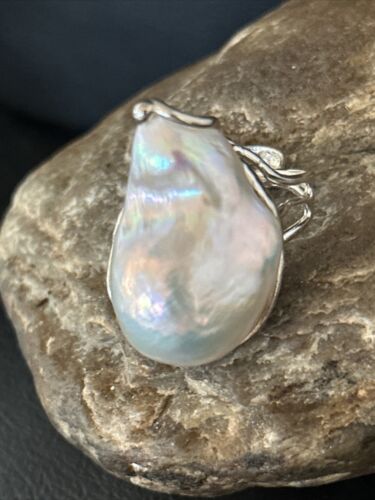 Native American Women's White Baroque Pearl Ring | Adjustable Sterling Silver | Sz 6 | 14264