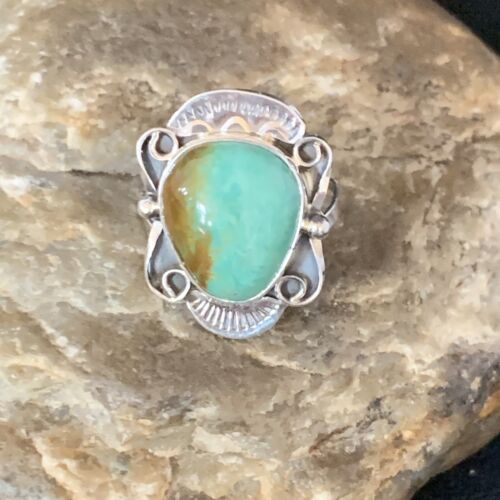 Navajo Green Royston Turquoise Ring | Sterling Silver | Sz 7.5 | Authentic Native American Handmade | 13720