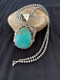 Men's Turquoise #8 Pendant | Navajo Pearls Sterling Silver Necklace | Authentic Native American Handmade | 4619