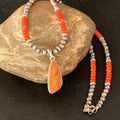 Navajo Red Apple Coral Necklace Pendant Naja | Sterling Silver | Authentic Native American Handmade | 13933
