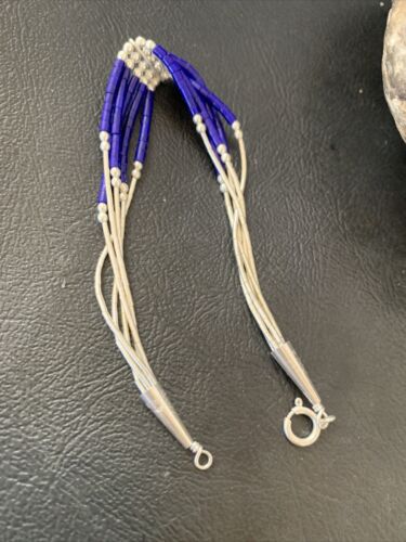 Stabilized Lapis Heishi Bracelet | 5-Strand Sterling Liquid Silver | 7.25" | 12639