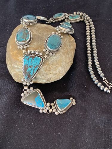 Southwestern Lariat Necklace | Arizona Turquoise | Navajo Sterling Silver | 00699
