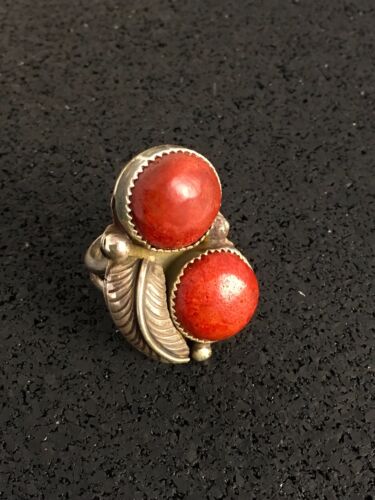 Navajo Apple Coral Sponge Ring | Sterling Silver Multi-Stone | Sz 9.25 | Native American Handmade | 8857