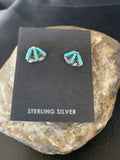 Zuni Handmade Kingman Turquoise Needle Point Stud Earrings | Sterling Silver | 13026