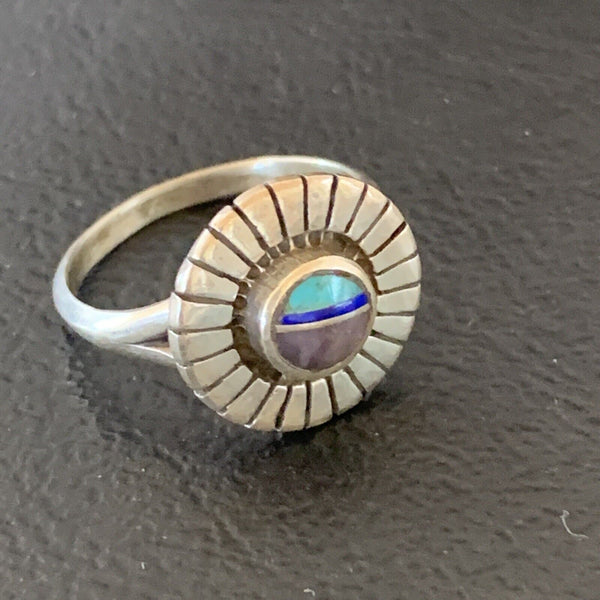 Navajo Blue Turquoise Sugilite Inlay Ring | Sz 6.5 | Sterling Silver | Authentic Native American Handmade | 11192
