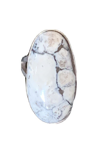Navajo White Buffalo Turquoise Ring | Sterling Silver | Sz 8 | Authentic Native American Handmade | 01700