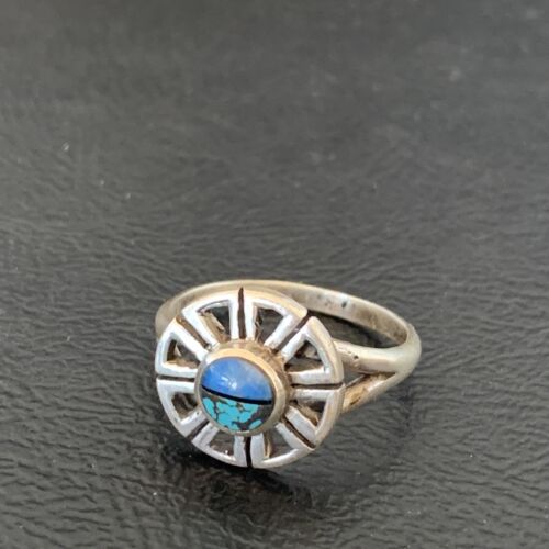 Navajo Blue Turquoise Lapis Inlay Ring | Sz 7.5 | Authentic Native American Handmade | 11199
