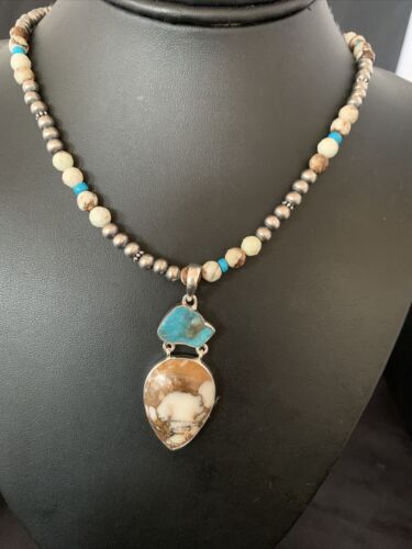 Navajo Wild Horse Turquoise Pendant Necklace | Authentic Native American Sterling Silver | Multi-Stone | 13294