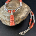 Navajo Pearls Red Spiny Oyster Sterling Necklace | Inlay Pendant | 20" | Native American Jewelry | 13652
