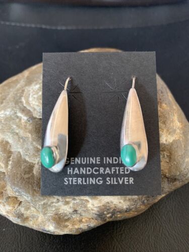 Southwestern Navajo Dangle Earrings | Sterling Silver Green Malachite | Authentic Native American Handmade | 13067