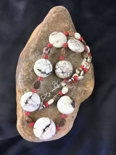 Native American Wild Horse Coral Necklace | Sterling Silver | 21" | 10278