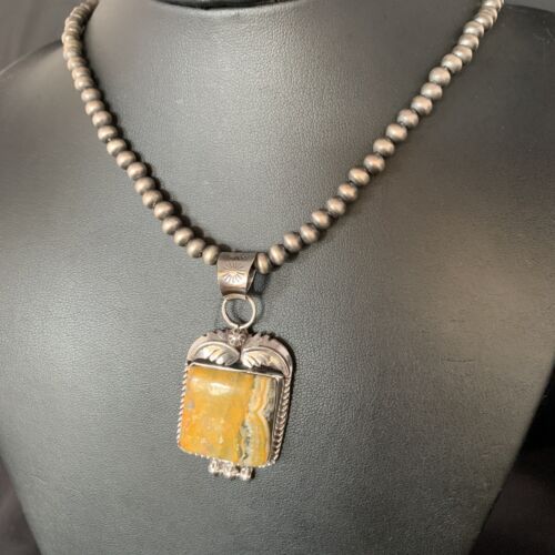 Navajo Bumblebee Jasper Pendant Necklace | Sterling Silver | Authentic Native American Handmade | 13621