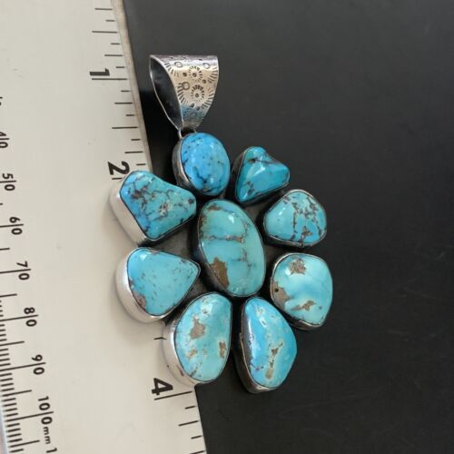 Navajo Kingman Turquoise Pendant | Sterling Silver | Authentic Native American Handmade | 11519