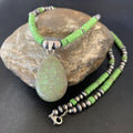 Navajo Green Gaspeite Turquoise Pendant | Sterling Silver | Authentic Native American Handmade | 12286
