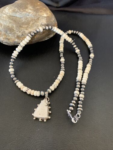 Navajo White Buffalo Turquoise Pendant Set | Sterling Silver | Authentic Native American Handmade | 12241