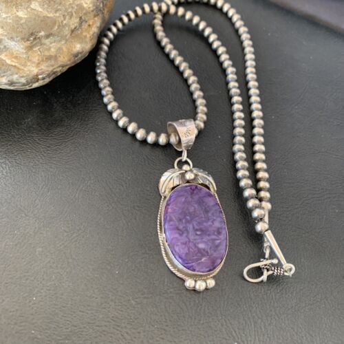 Navajo Pearls Necklace with Purple Sugilite Pendant | Sterling Silver | Authentic Native American Handmade | 10911