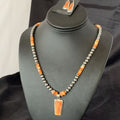 Navajo Pearls Sterling Silver Necklace | Orange Spiny Oyster Pendant | Authentic Native American Handmade | 11386