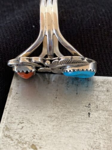 Authentic Navajo Kingman Turquoise & Coral Ring | Sterling Silver | Sz 14 | Native American Jewelry