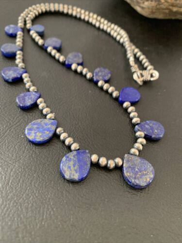 Navajo Lapis Lazuli Teardrop Necklace | Sterling Silver | 20" | Authentic Native American Handmade | 02045