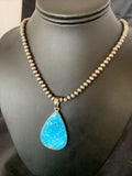 Navajo Pearls Blue Kingman Turquoise Necklace Pendant | Sterling Silver | Authentic Native American Handmade | 11810