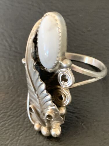 Navajo White Buffalo Turquoise Ring | Sterling Silver | Sz 9 | Authentic Native American Handmade | 12187